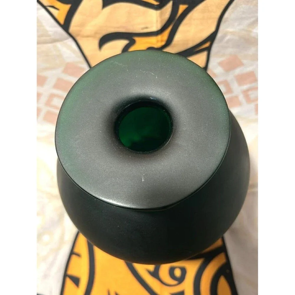 Frosted Art Glass Vessel – Hand‑Blown Studio Glass – Deep Green